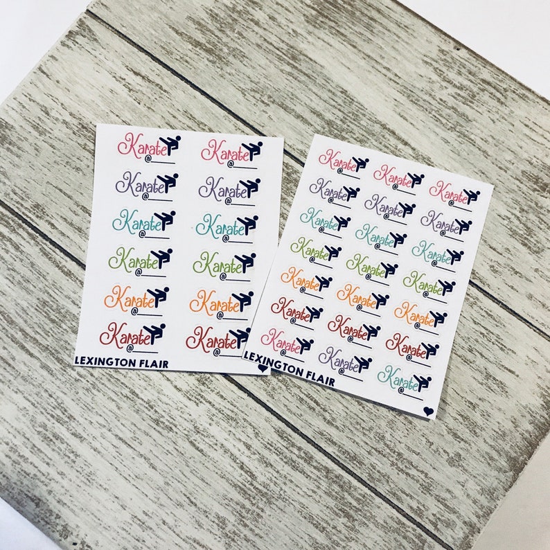 Lots of colors to choice from Karate Class Planner stickers two size options