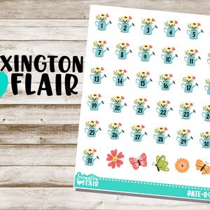 Date - Calendar Numbers - Flower Watering Can - Date-09 - Planner Stickers