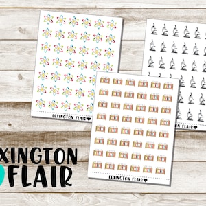May include: Three sheets of stickers featuring science-themed designs. The first sheet has a repeating pattern of colorful atoms. The second sheet has a repeating pattern of test tubes filled with colorful liquids. The third sheet has a repeating pattern of gray microscopes.