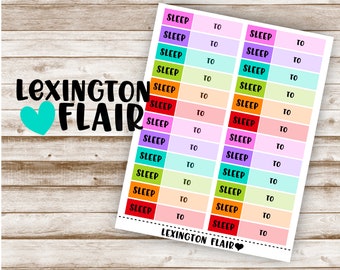 May include: A sheet of colorful stickers with the text "SLEEP TO" repeated multiple times. The stickers are in various colors, including pink, purple, blue, green, yellow, orange, and red.
