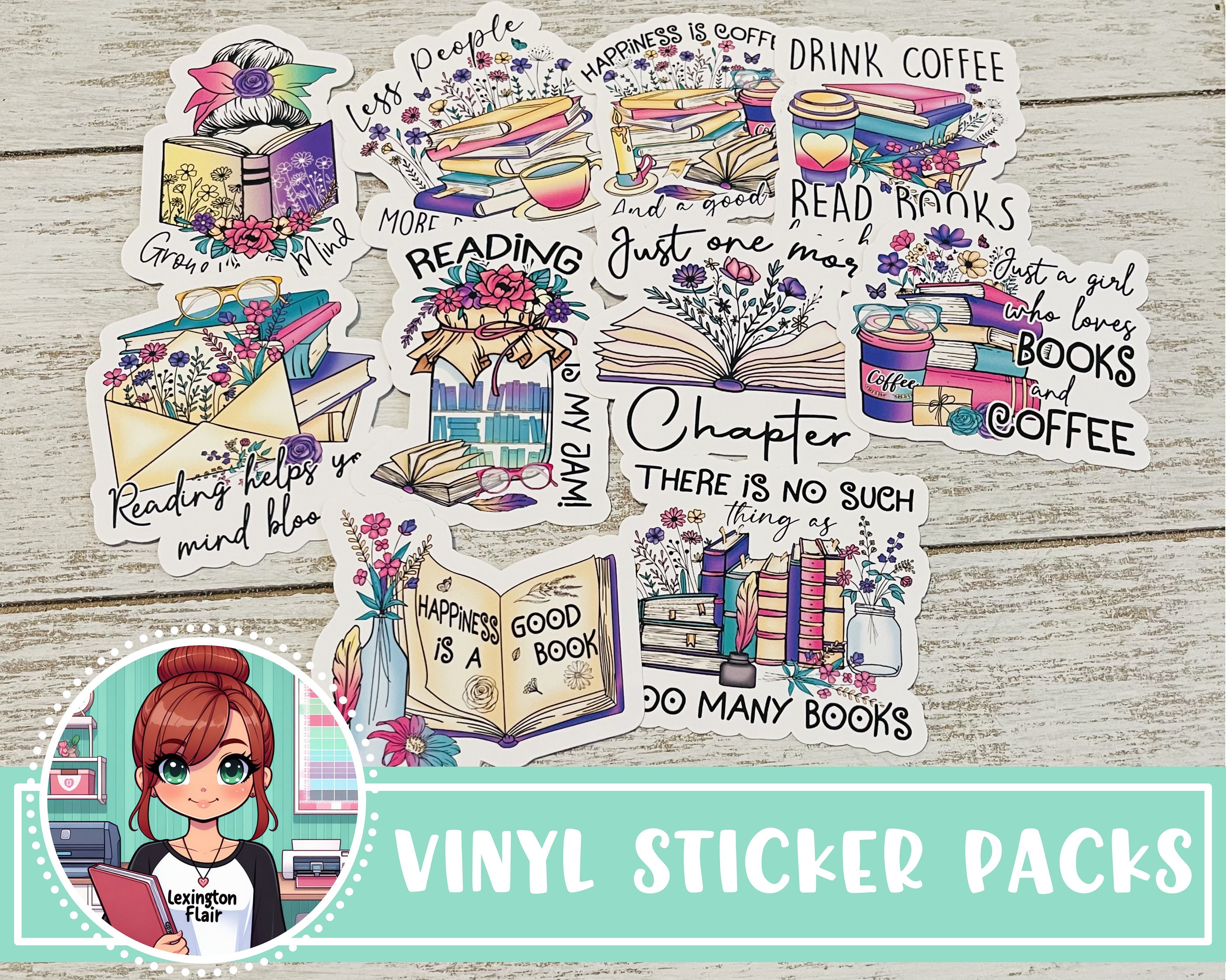 Vinyl Sticker Pack - #VSP101 - Set of 10 - Book Lover Quotes - Planner ...