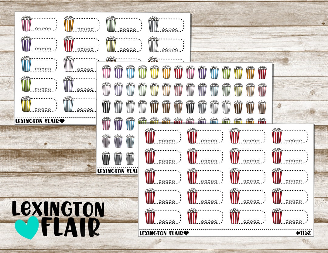 Movie Review Tracker - Popcorn Icon - Movie Night - Planner Stickers - Etsy