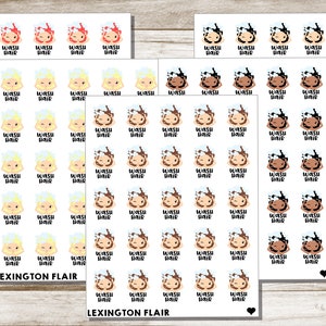 Wash Hair Cute Girl Sticker with different hair colors Planner Stickers image 2