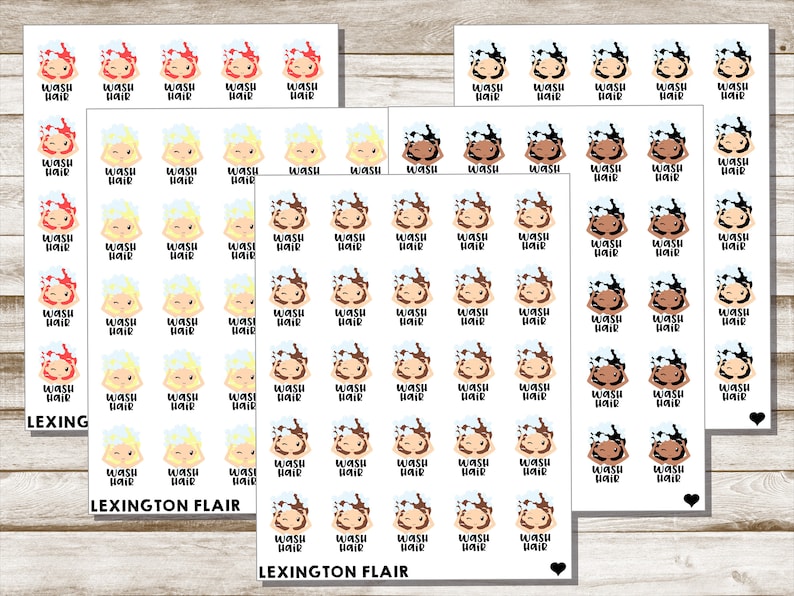 Wash Hair Cute Girl Sticker with different hair colors Planner Stickers image 2