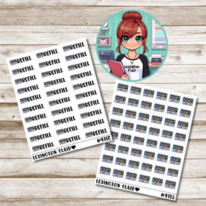 May include: Two sheets of stickers with a wooden background. One sheet has the word "REFILL" repeated, and the other has a colorful printer icon. The brand name "Lexington Flair" is at the bottom of each sheet.