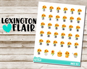 Date - Calendar Numbers - Sunflower Vase - Date-07 - Planner Stickers