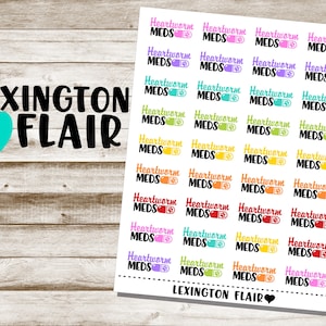 May include: A sheet of colorful stickers with the text "Heartworm MEDS" repeated multiple times. The stickers are in various colors, including pink, purple, yellow, orange, green, and blue. The text "LEXINGTON FLAIR" appears at the top and bottom of the sheet.