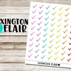 May include: A printable sheet of colorful checkmarks. The sheet is white with a black border and the text "LEXINGTON FLAIR" at the bottom. The checkmarks are in various colors, including pink, purple, blue, green, yellow, orange, and red.