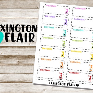 May include: Printable checklist with 16 blank spaces for daily chores. Each space has a colorful spray bottle icon. The text "DAILY CHORE" is printed above each space. The text "LEXINGTON FLAIR" is printed at the top and bottom of the page.
