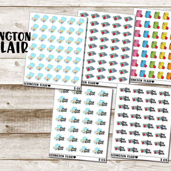 School Lunch Icons Wording - Pack lunch - Buy Lunch - Bento Box - Lunch Bag Icon Planner Stickers