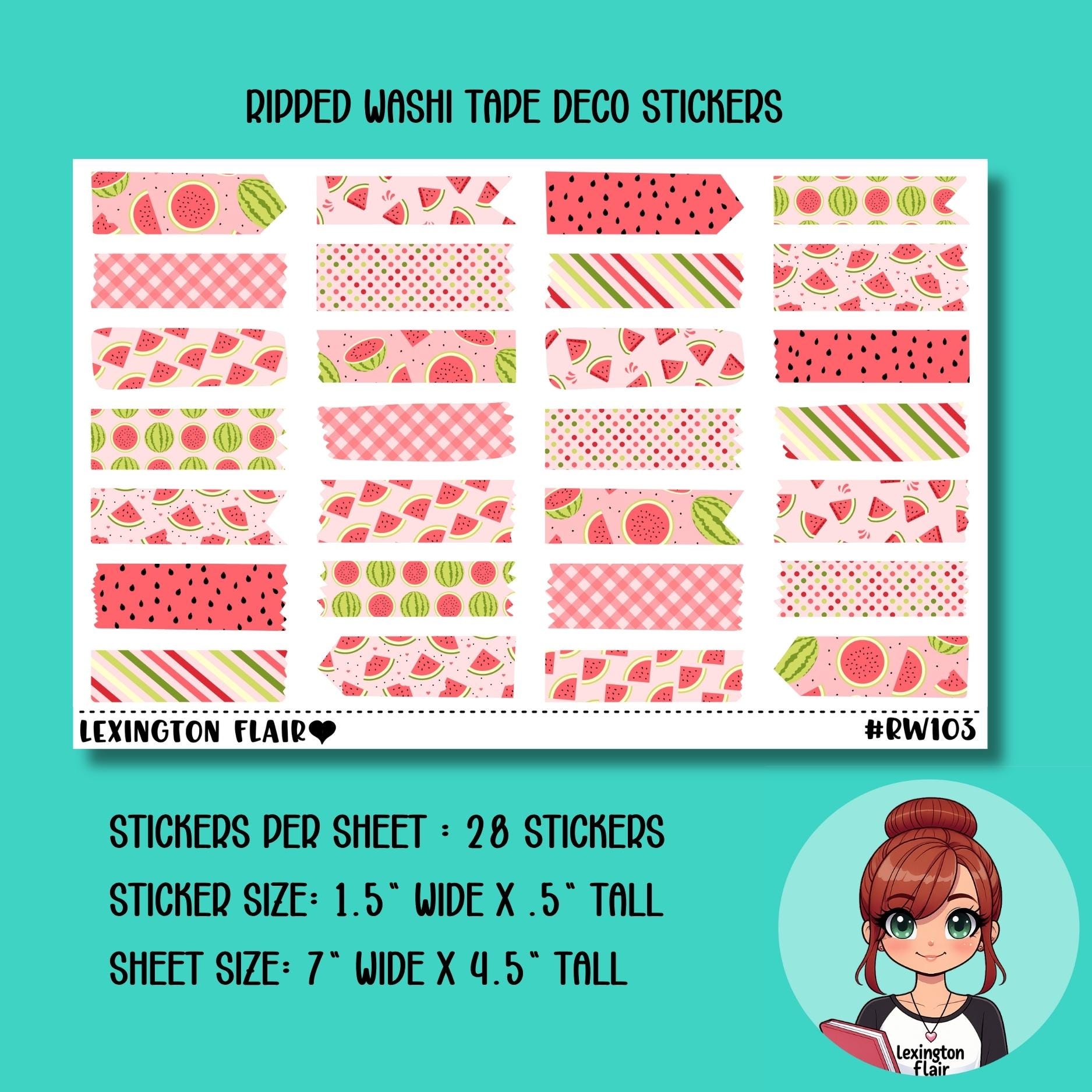 Ripped Paper -pink and Green Watermelon - Deco Stickers for Planners ...