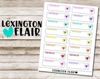 Birthday - Dash Outline - Quarter Sized - Planner Stickers