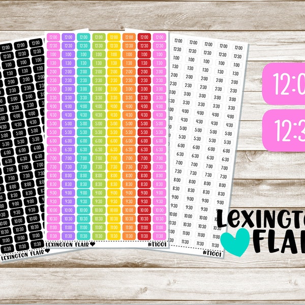 Time of Day Stickers - T1001 - Full and Half Hours - Planner Stickers