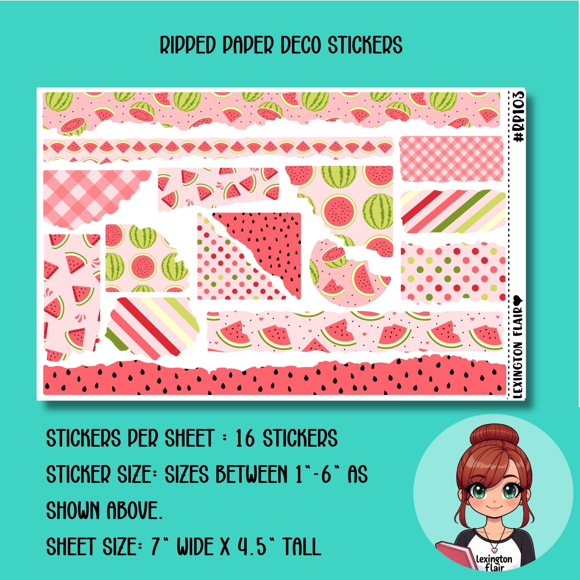 Ripped Paper -pink and Green Watermelon - Deco Stickers for Planners ...