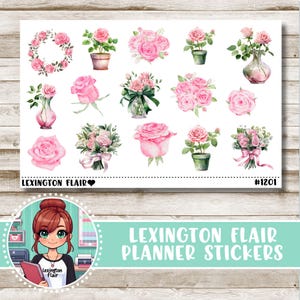 Decorative Stickers - #1201 - Pink Rose - Floral Stickers - Planner Stickers