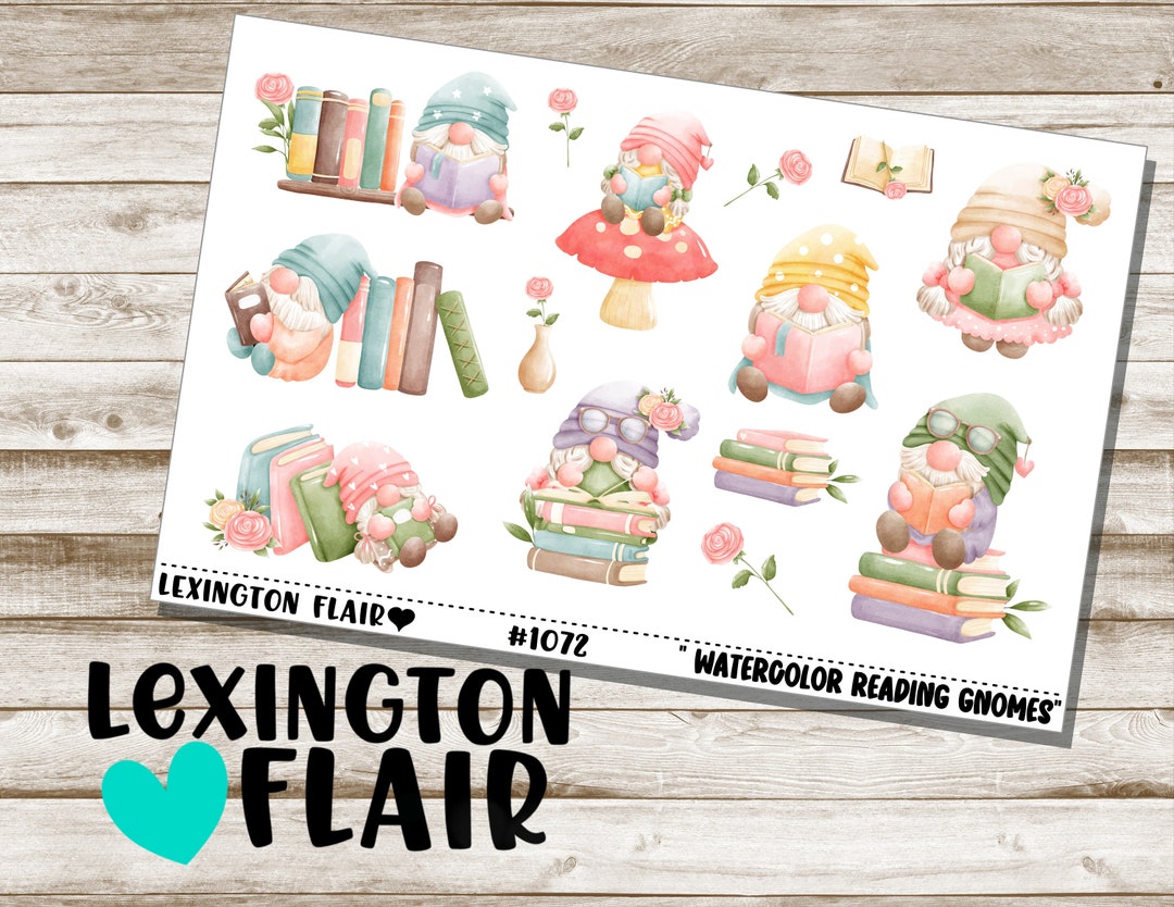 Decorative Stickers - #1072 - Watercolor Reading Gnomes - Planner ...