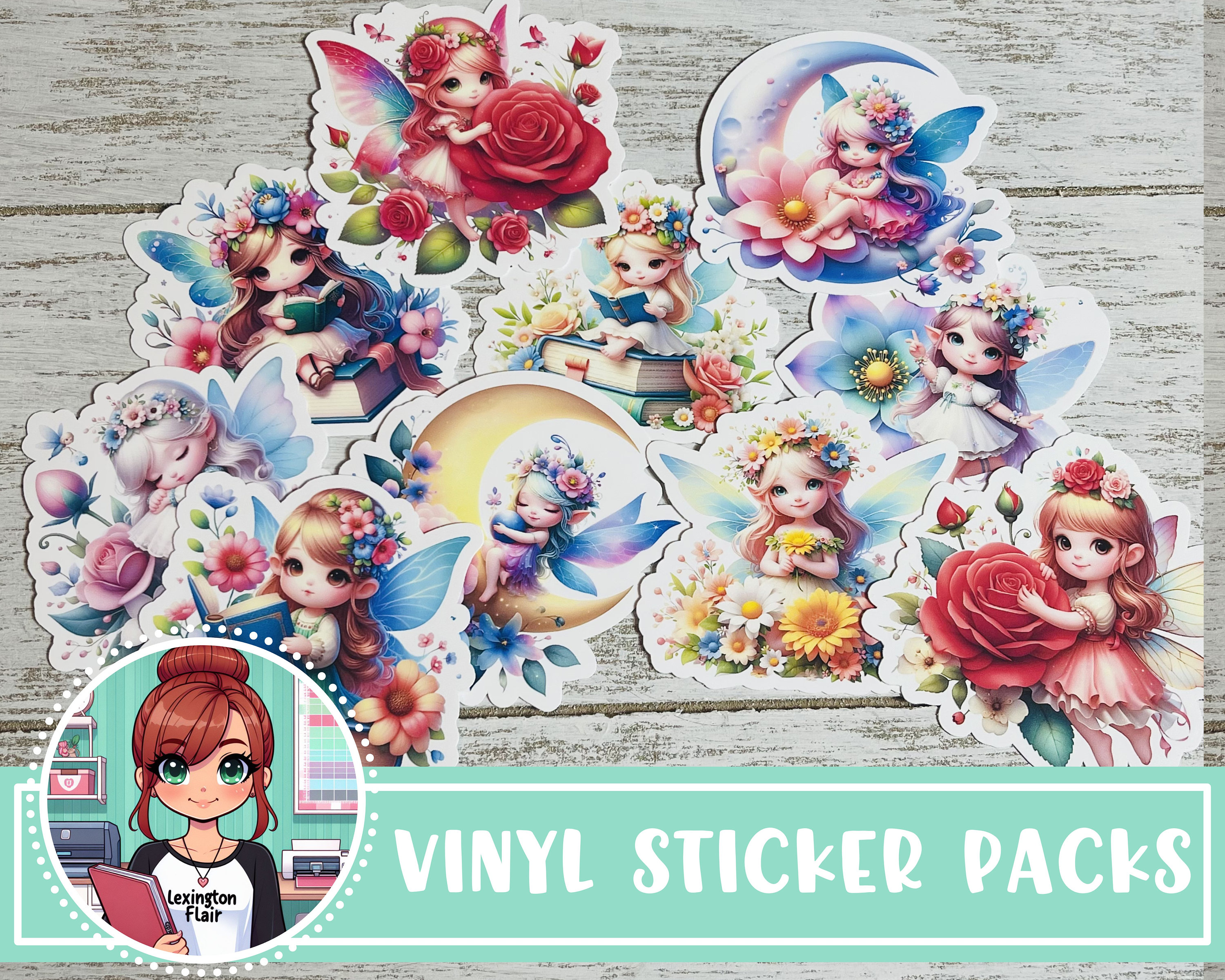 Fairy Flying Sticker Vinyl Sticker Pack - #VSP110 - Set of 10 - Floral Fairies - Fairy ...