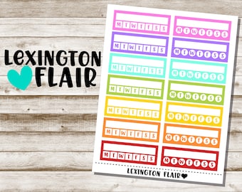May include: A set of 8 colorful printable planner stickers with the text "MTWTFSS" in white. The stickers are in a rainbow of colors: pink, purple, light blue, turquoise, yellow, orange, and red.
