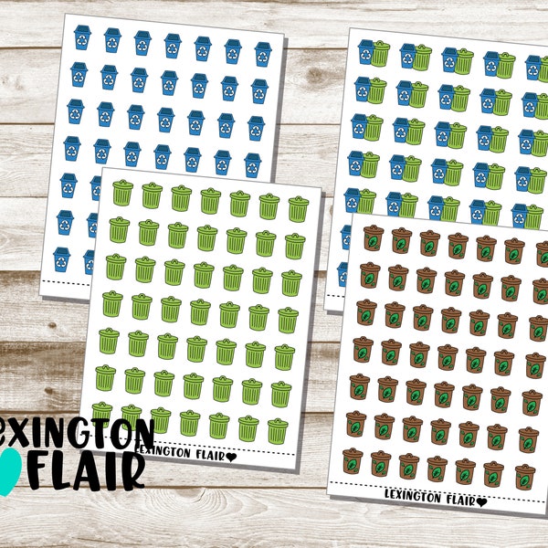 Trash - Recycling - Yard Waste Bins - Planner Stickers