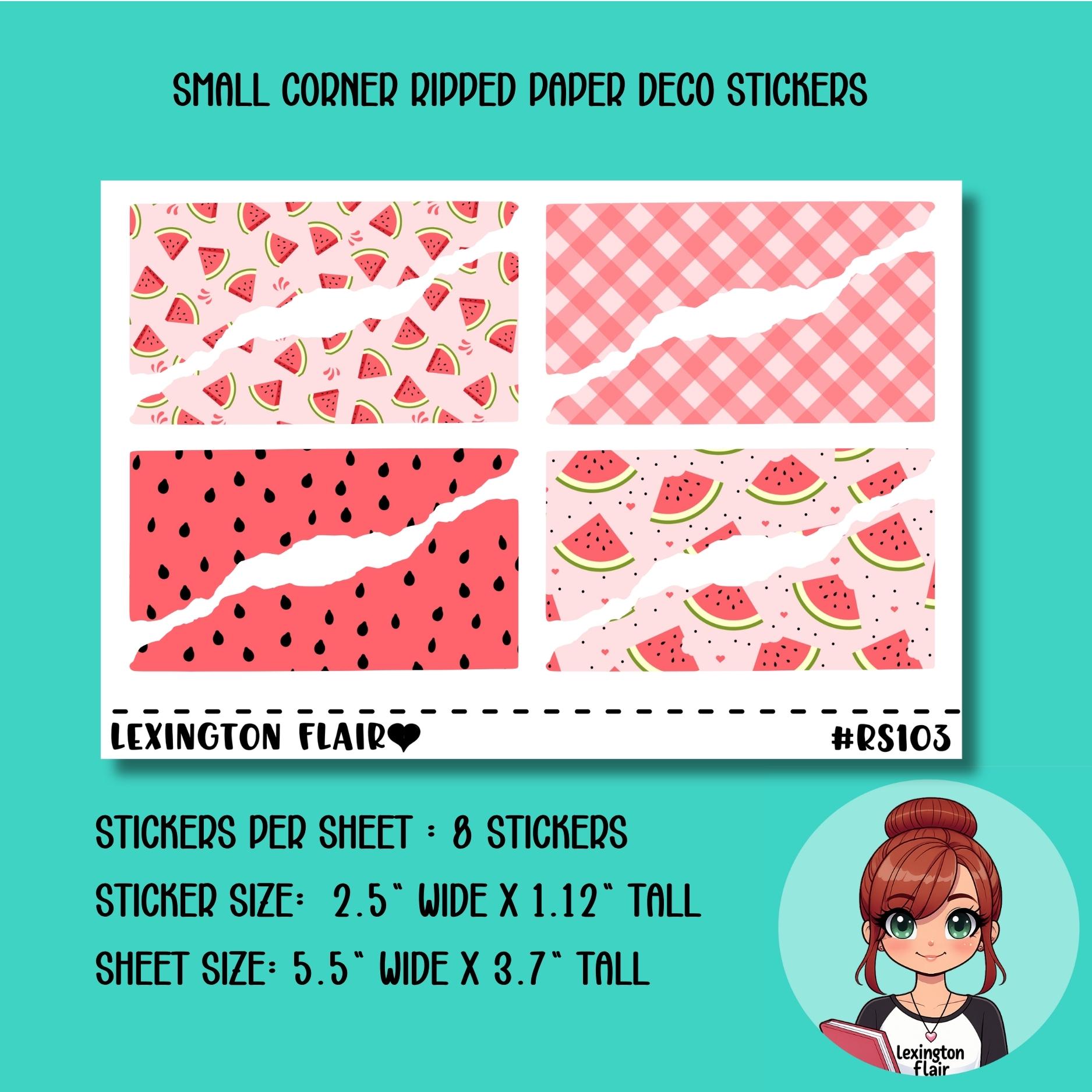 Ripped Paper -pink and Green Watermelon - Deco Stickers for Planners ...