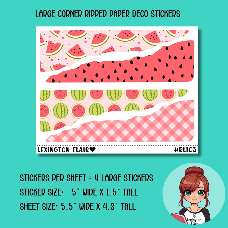 Ripped Paper -pink and Green Watermelon - Deco Stickers for Planners ...