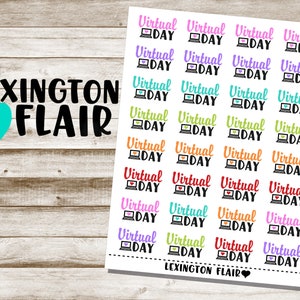 May include: A sheet of stickers with the text "Lexington Flair" and a heart design. The stickers feature the text "Virtual Day" with a laptop icon in various colors, including pink, purple, blue, green, yellow, orange, and red.