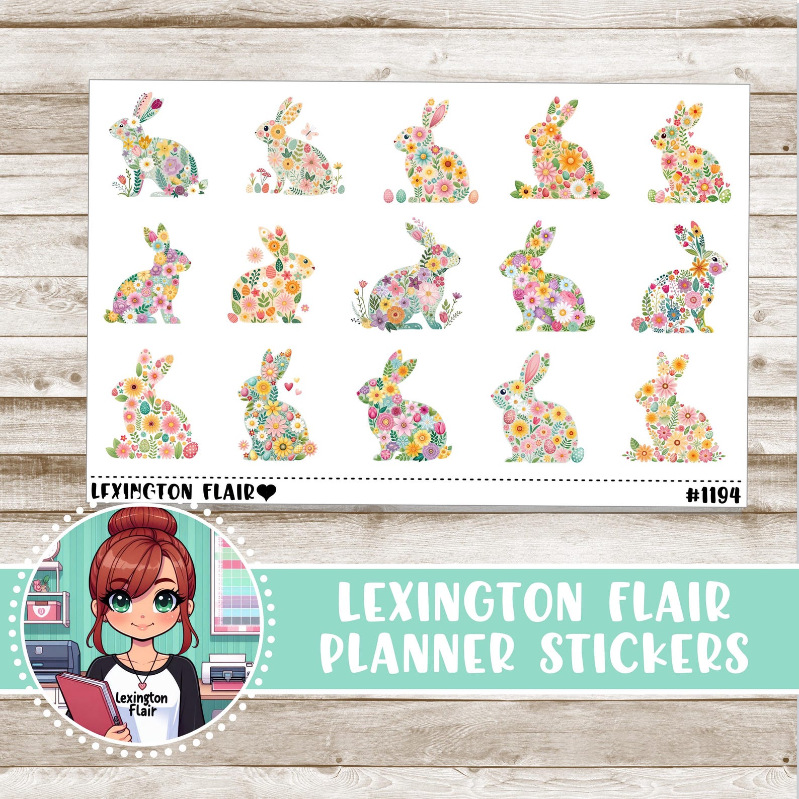Decorative Stickers - #1194 - Floral Easter Bunny - Spring Rabbit ...