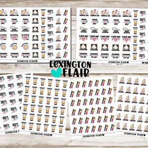 May include: A set of 101 planner stickers for fertility and pregnancy tracking. The stickers feature various icons and text, including "Transfer Day", "Trigger Shot", "2 Week Wait", "Ultrasound", "Fertility Meds", and "Lab Work".