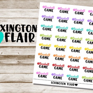 May include: A sheet of stickers with the text "LEXINGTON FLAIR" and a heart design. The stickers are colorful and feature the text "Baseball Game" repeated multiple times.