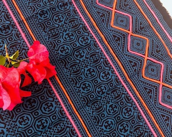 Handmade ethnic textile art - Indigo table runner - Traditional artisan fabric - Rustic boho home decor