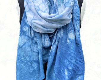Egyptian Cotton Indigo Shawl - Oversize Hand Dyed Scarf - Lightweight Blue Beach Wrap or Sarong