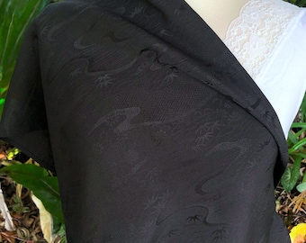 Black Japanese Kimono silk scarf - Jacquard Design