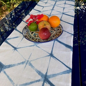 Indigo Shibori Linen Table Runner - in 3 designs - Hand Dyed