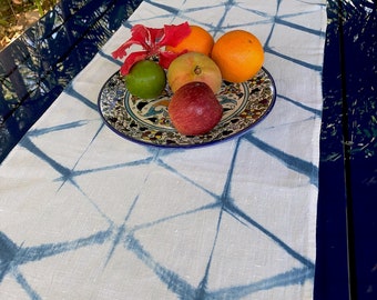 Indigo Shibori Linen Table Runner - in 3 designs - Hand Dyed