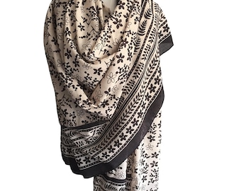 Oversize cotton scarf or beach sarong - Hand block printed shawl - Lightweight summer wrap