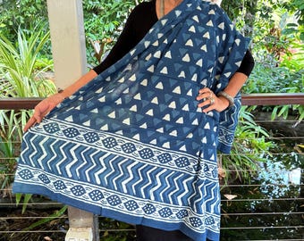 Indigo Dabu Block Print Cotton Scarf: Oversized Sarong, Head Wrap or Baby wrap