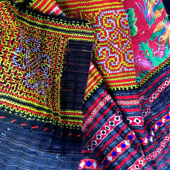 Vintage Hmong Fabric Embroidery - Cross-stitched Hemp - 170 X 44