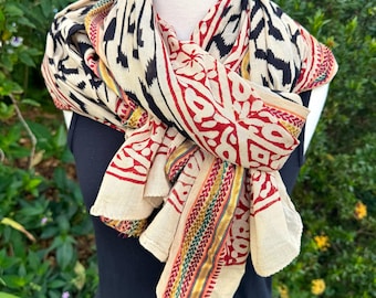Oversize Beach Sarong, Scarf or Headwrap l Soft cotton block print Sarong