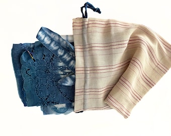 Paquete de telas Shibori índigo: Artesanía japonesa Boro Sashiko, patchwork y acolchado.