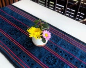 Traditional artisan fabric - Indigo table runner - Rustic boho home decor - Handmade ethnic fabric art