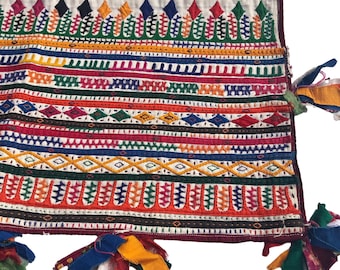 Kutch Applique Embroidered Rabari Fabric with Tassels - Vintage Tribal Embroidery