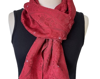 Japanese Kimono silk scarf l Deep red l Maroon Jacquard Design
