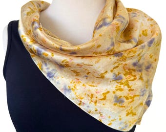 Botanical eco printed square silk scarf - hand dyed in gold tones