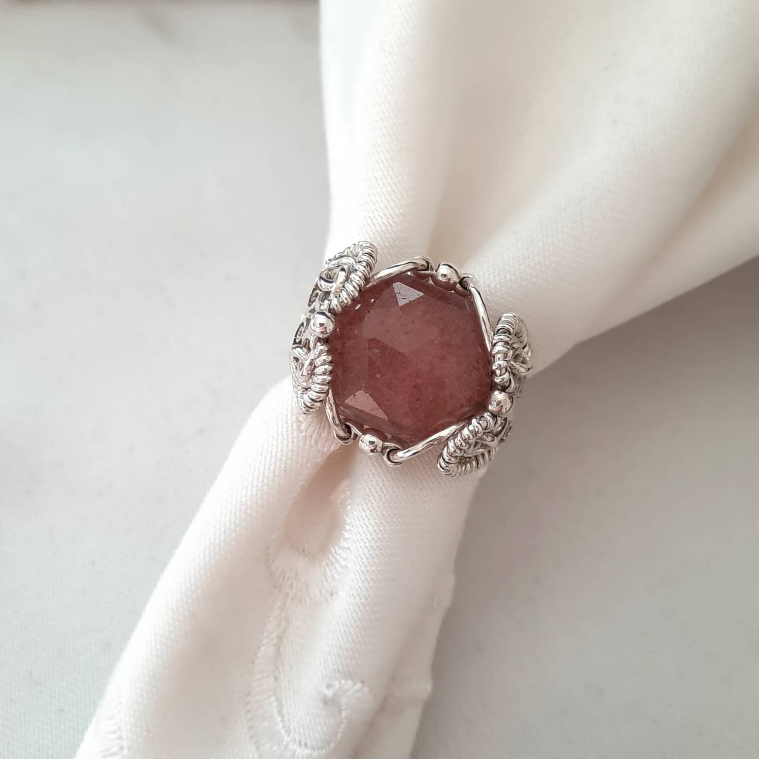 Pure Sterling Silver / Strawberry Quartz Ring / Wire Ring / Etsy