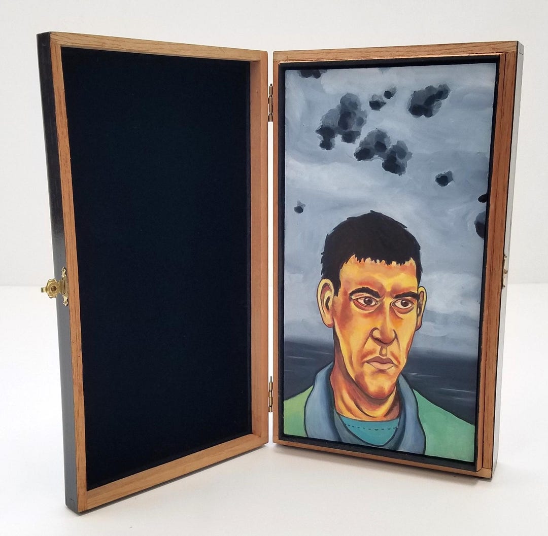 Handpainted Cigar Box Oil Painting Man in Flak Landscape Hoyo De ...