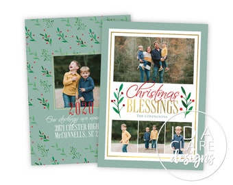 Christmas Photo Card Digital Download | Christmas Blessings | Foliage Gold Foil