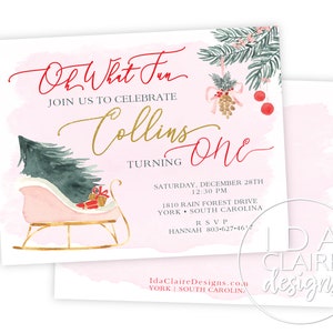 Winter Onederland Birthday | Oh What Fun to be One | Watercolor Sleigh