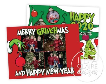 Christmas Photo Card | Merry Grinchmas | Grinch Hand Ornament or Mask | Stink Stank Stunk