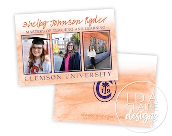 Graduation Announcement Digital Download | Party Photo Card | Watercolor Collegiate Colors