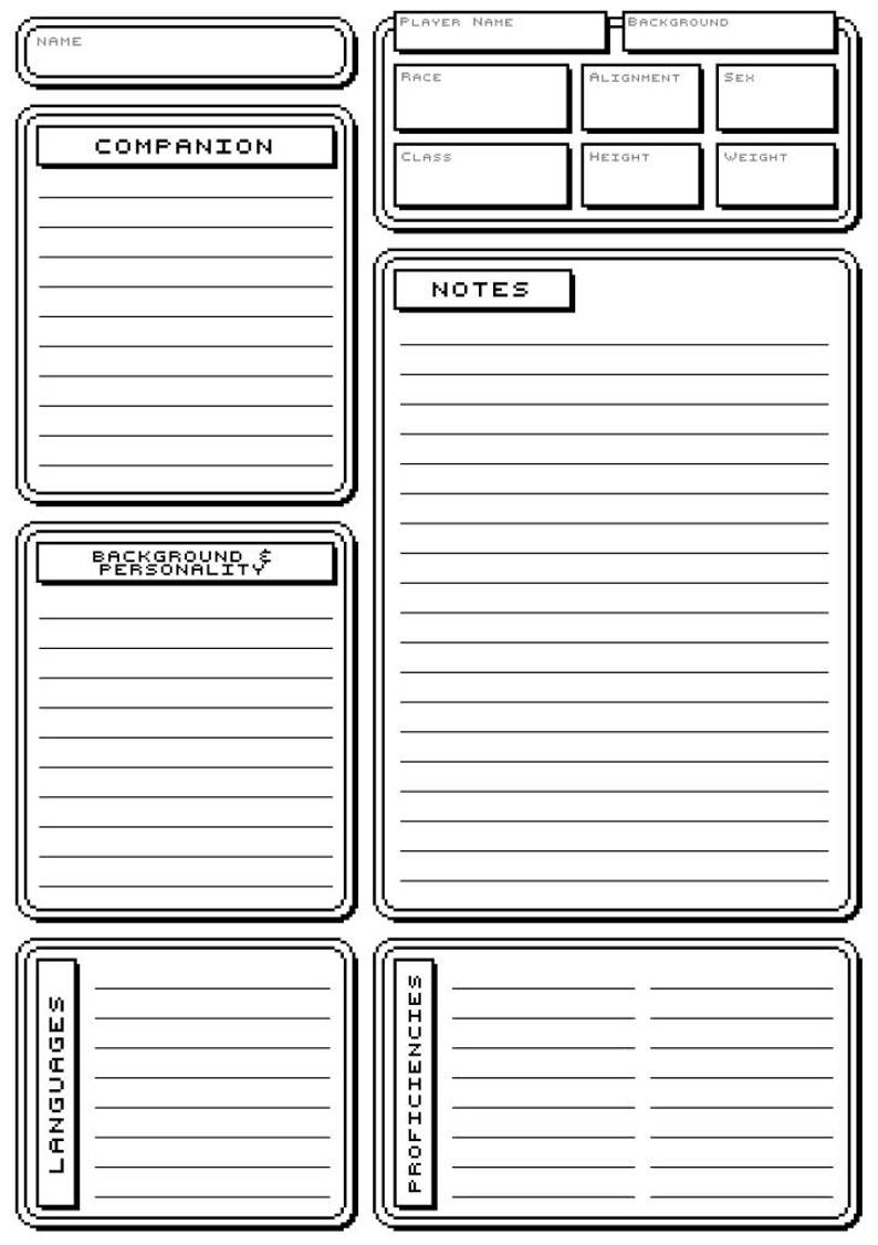 dungeons dragons 5th edition 8bit pixel character sheet